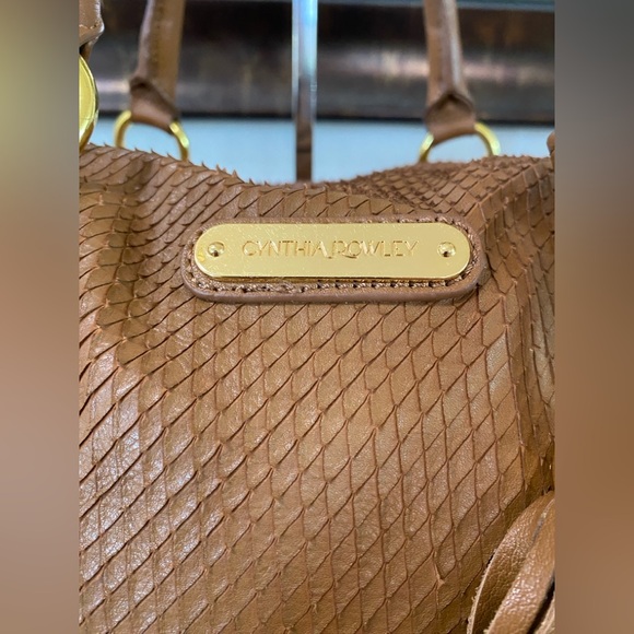 Cynthia Rowley leather satchel snakeskin texture, gold-tone hardware,tassel,Brn - Picture 3 of 17